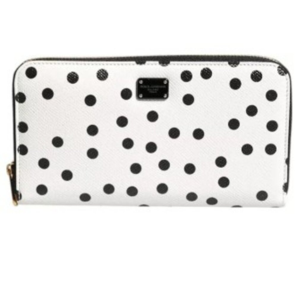 D&G White Black Striped Leather Zip Around Continental Wallet